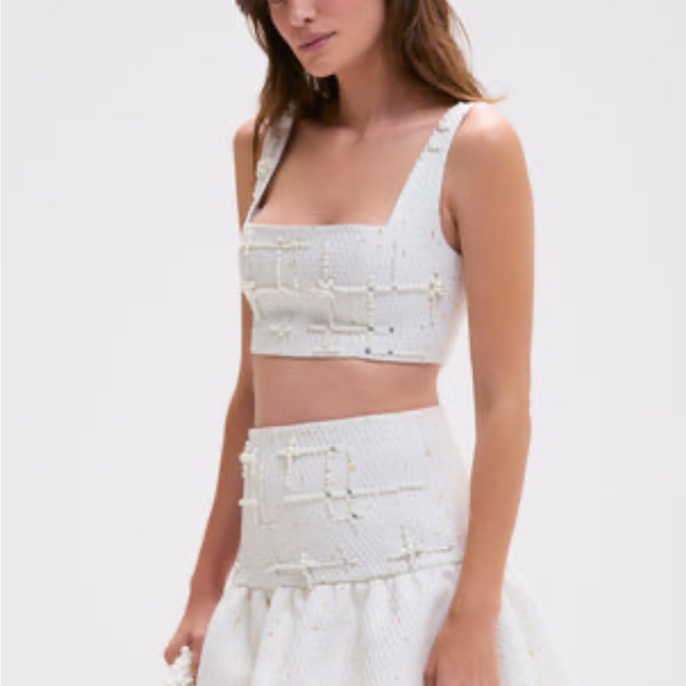 PatBO Pearl Tweed Set - Crop Top and Mini Skirt